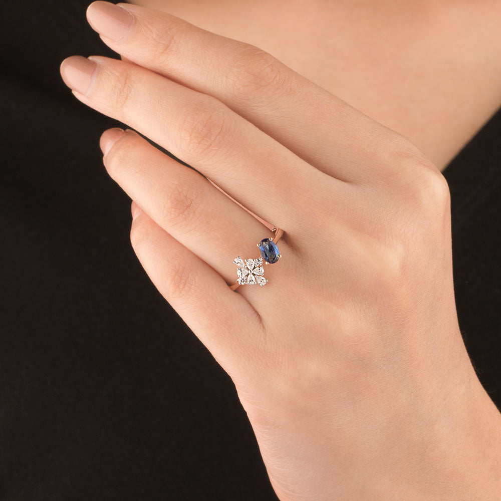 18K Two Tone Gold Diamond Ring - 0.237ct VVS-EF with Colour Stones