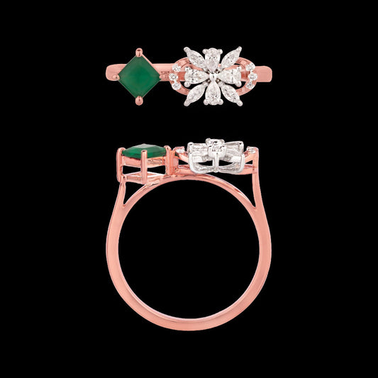 18K Two Tone Gold Diamond Ring - 0.235ct VVS-EF with Colour Stones