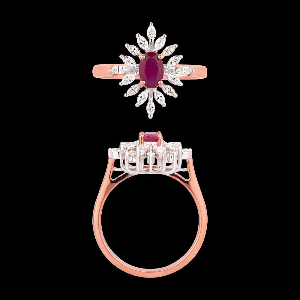 18K Two Tone Gold Diamond Ring - 0.34ct VVS-EF with Colour Stones