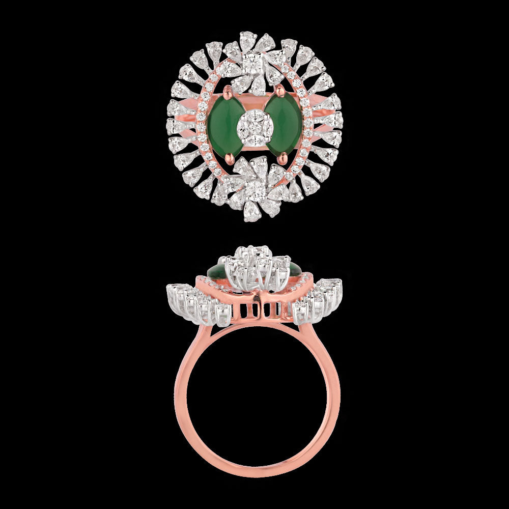 18K Two Tone Gold Diamond Ring - 1.34ct VVS-EF with Colour Stones
