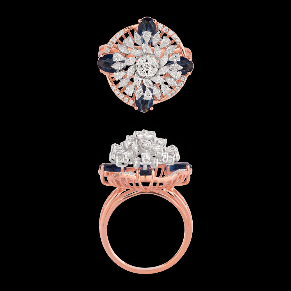 18K Two Tone Gold Diamond Ring - 0.865ct VVS-EF with Colour Stones