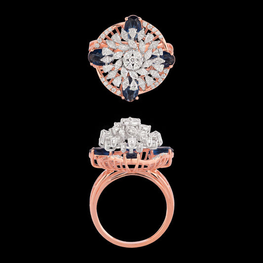 18K Two Tone Gold Diamond Ring - 0.865ct VVS-EF with Colour Stones
