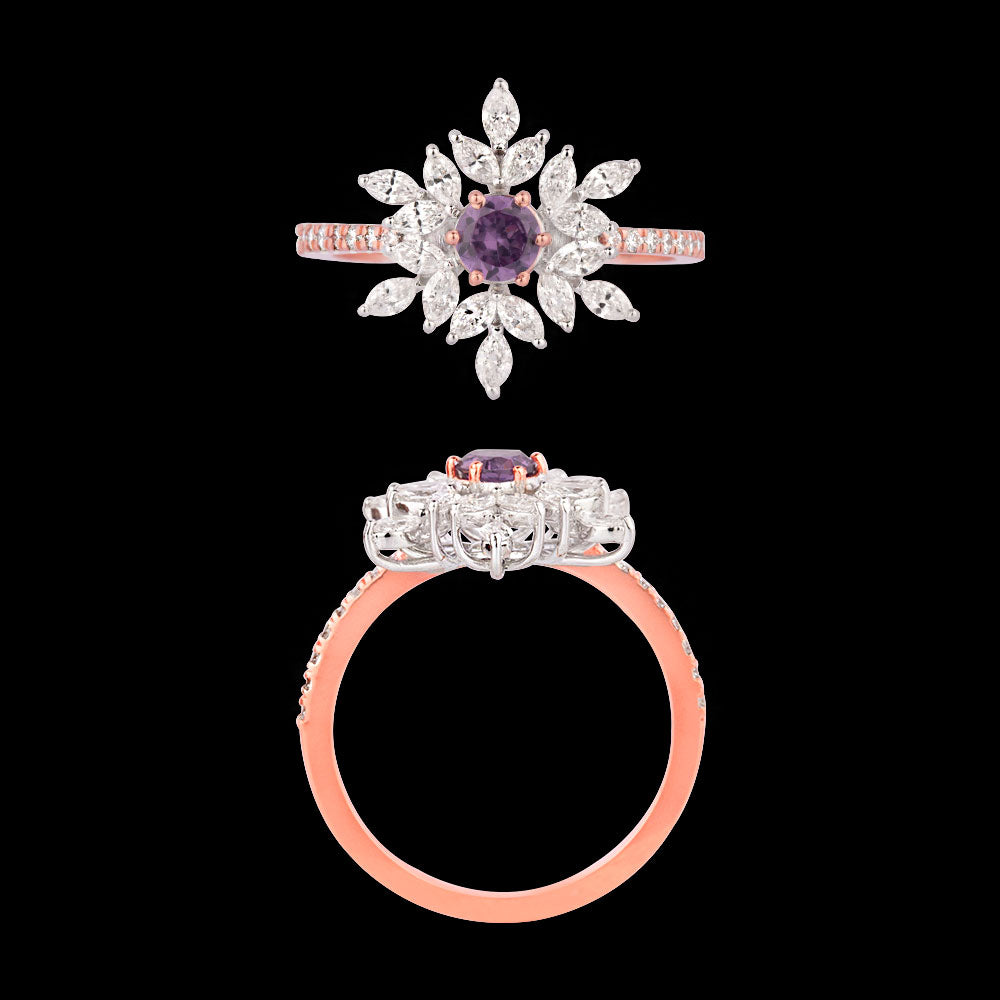 18K Two Tone Gold Diamond Ring - 0.625ct VVS-EF with Colour Stones