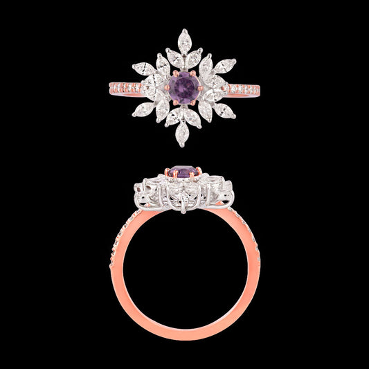 18K Two Tone Gold Diamond Ring - 0.625ct VVS-EF with Colour Stones