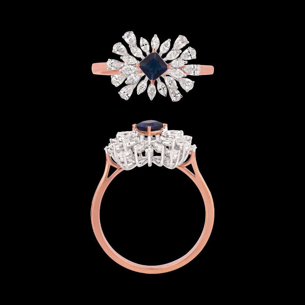 18K Two Tone Gold Diamond Ring - 0.529ct VVS-VS-EF with Colour Stones