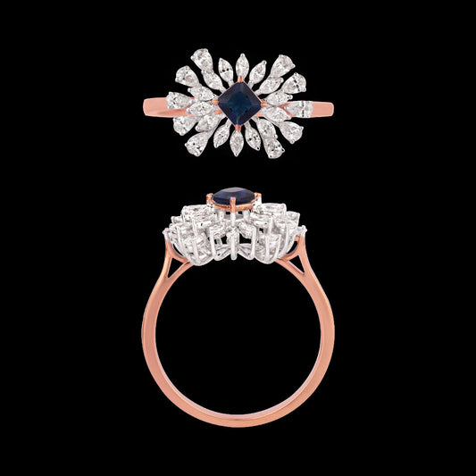 18K Two Tone Gold Diamond Ring - 0.529ct VVS-VS-EF with Colour Stones
