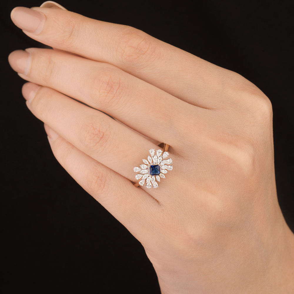 18K Two Tone Gold Diamond Ring - 0.529ct VVS-VS-EF with Colour Stones