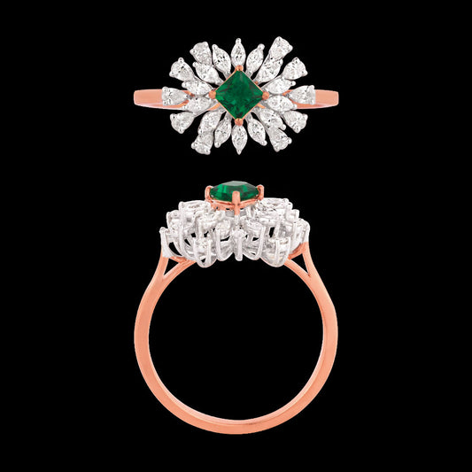 18K Two Tone Gold Diamond Ring - 0.542ct VVS-VS-EF with Colour Stones