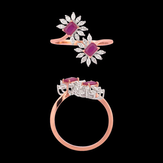 18K Two Tone Gold Diamond Ring - 0.328ct VVS-VS-EF with Colour Stones
