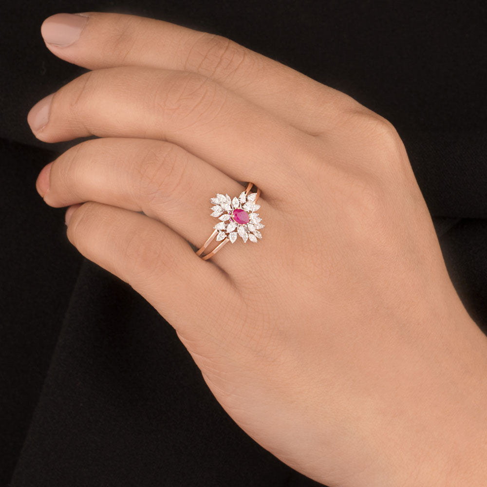 18K Two Tone Gold Diamond Ring - 0.478ct VVS-EF with Colour Stones