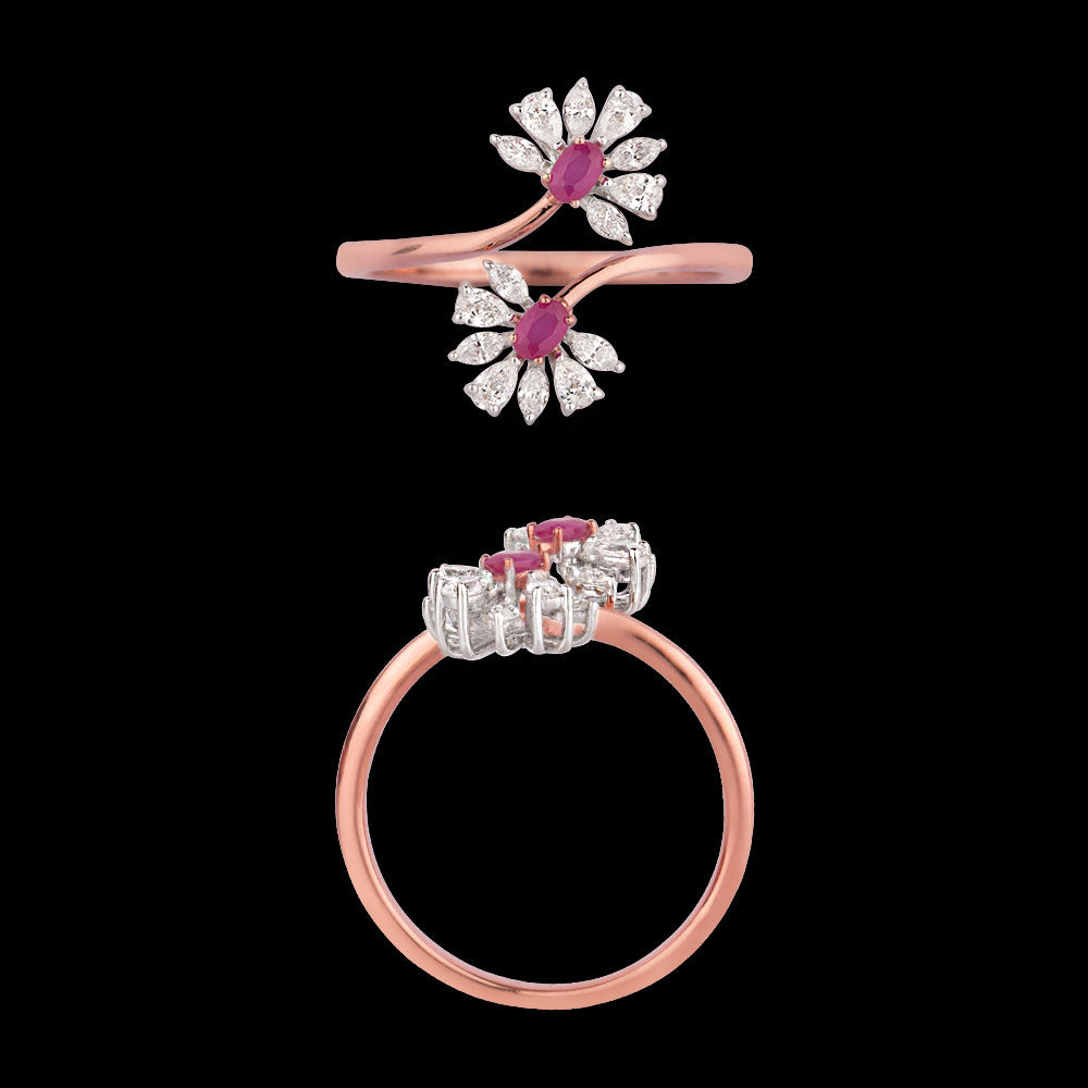 18K Two Tone Gold Diamond Ring - 0.358ct VVS-EF with Colour Stones