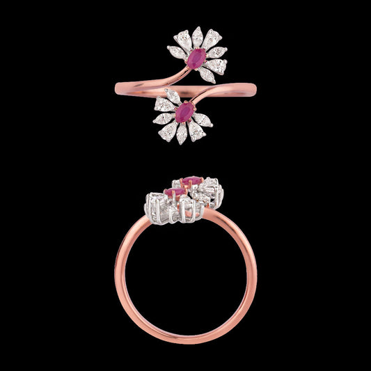 18K Two Tone Gold Diamond Ring - 0.358ct VVS-EF with Colour Stones