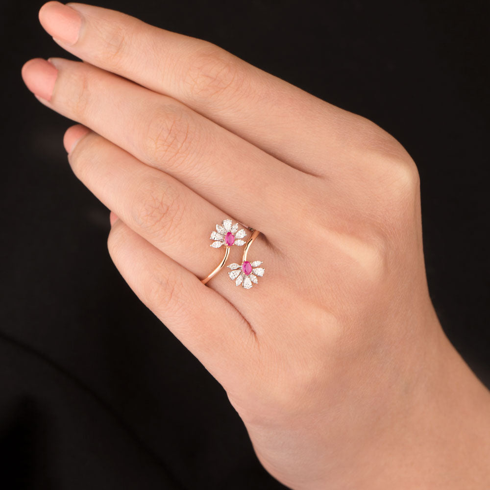 18K Two Tone Gold Diamond Ring - 0.358ct VVS-EF with Colour Stones