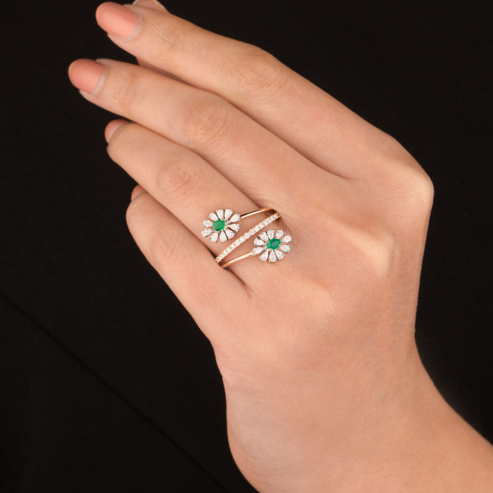 18K Two Tone Gold Diamond Ring - 0.695ct VVS-EF with Colour Stones