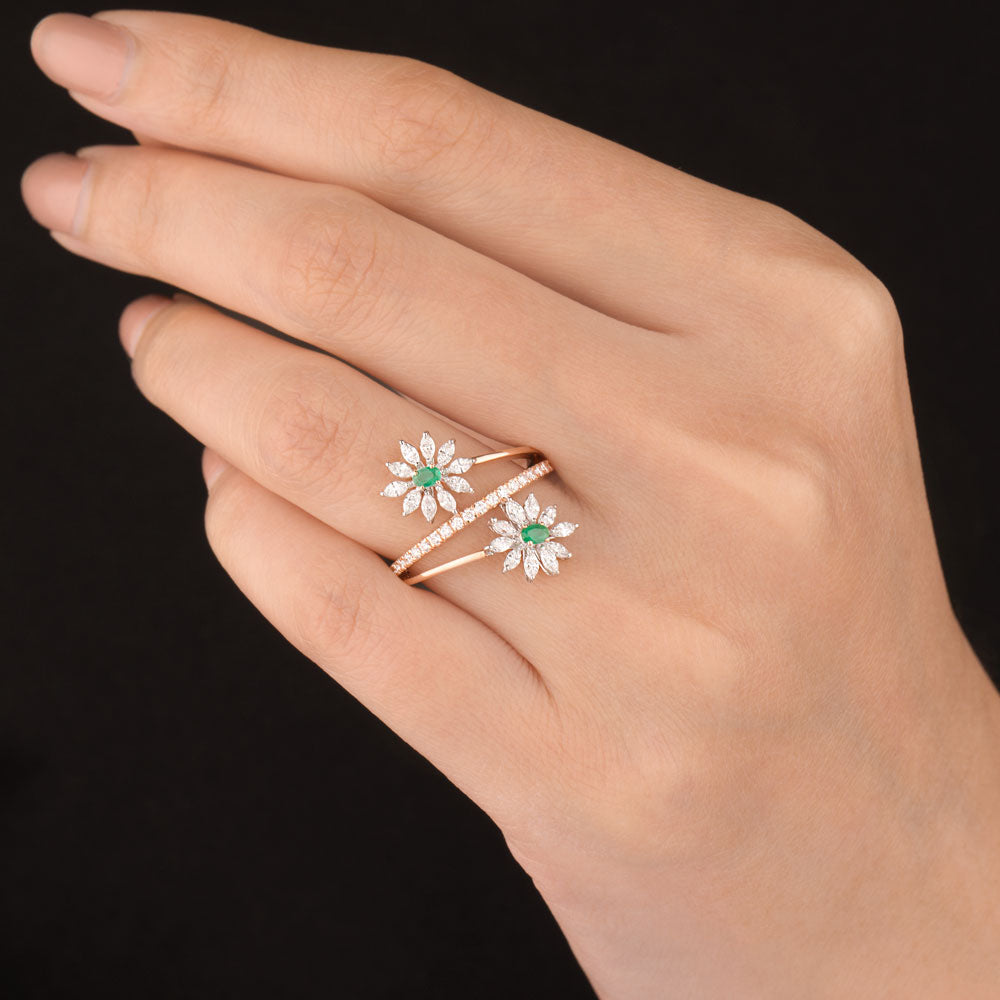 18K Two Tone Gold Diamond Ring - 0.603ct VVS-EF with Colour Stones