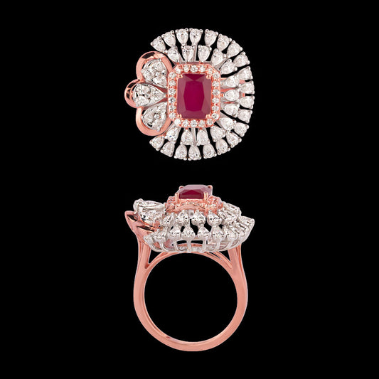 18K Two Tone Gold Diamond Ring - 1.624ct VVS-EF with Colour Stones