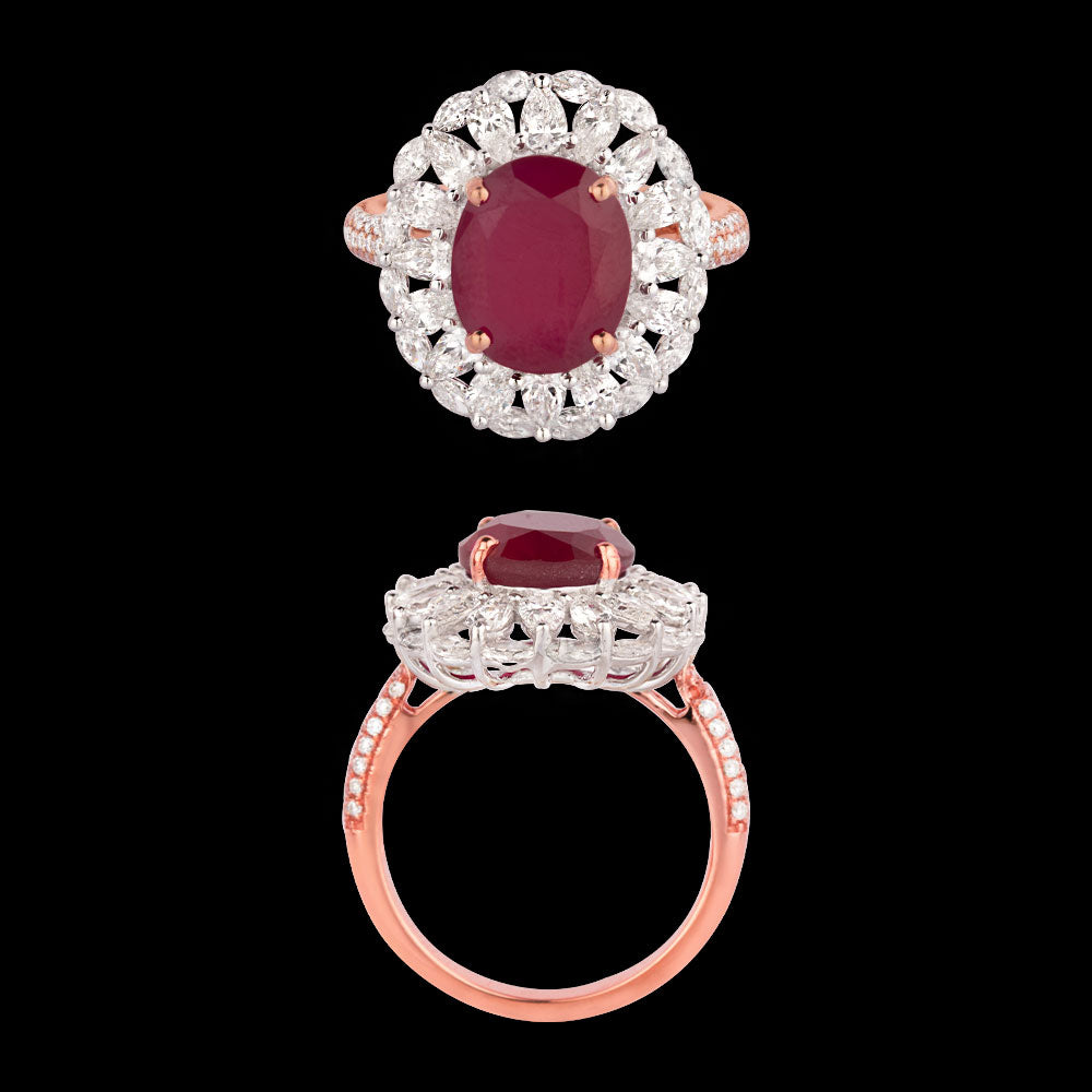 18K Two Tone Gold Diamond Ring - 1.93ct VVS-VS-EF with Colour Stones