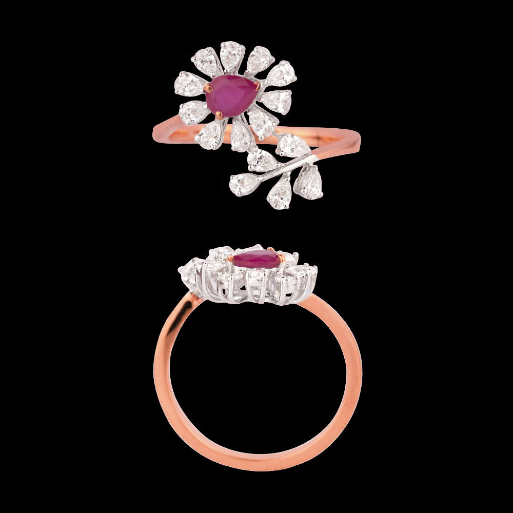 18K Two Tone Gold Diamond Ring - 0.609ct VVS-VS-EF with Colour Stones
