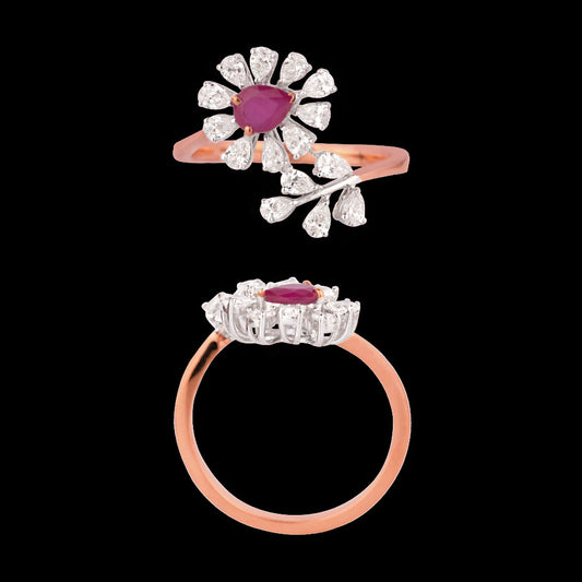 18K Two Tone Gold Diamond Ring - 0.609ct VVS-VS-EF with Colour Stones