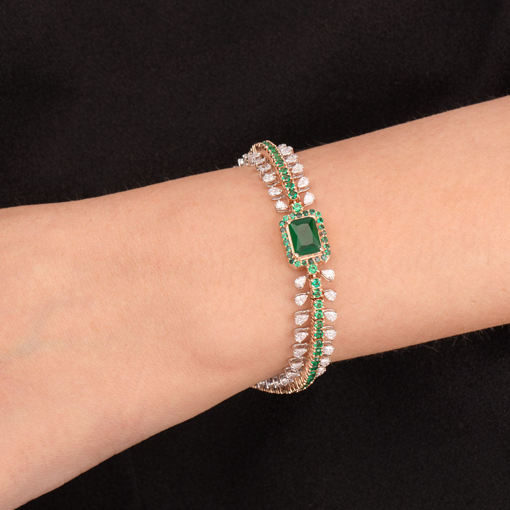 18K Two Tone Gold Diamond Bracelet - 3.238ct VVS-VS-EF with Colour Stones