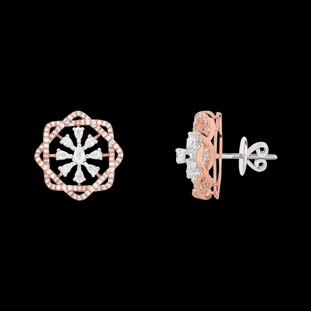 18K Two Tone Gold Diamond Earrings - 1.68ct VS-SI-EF