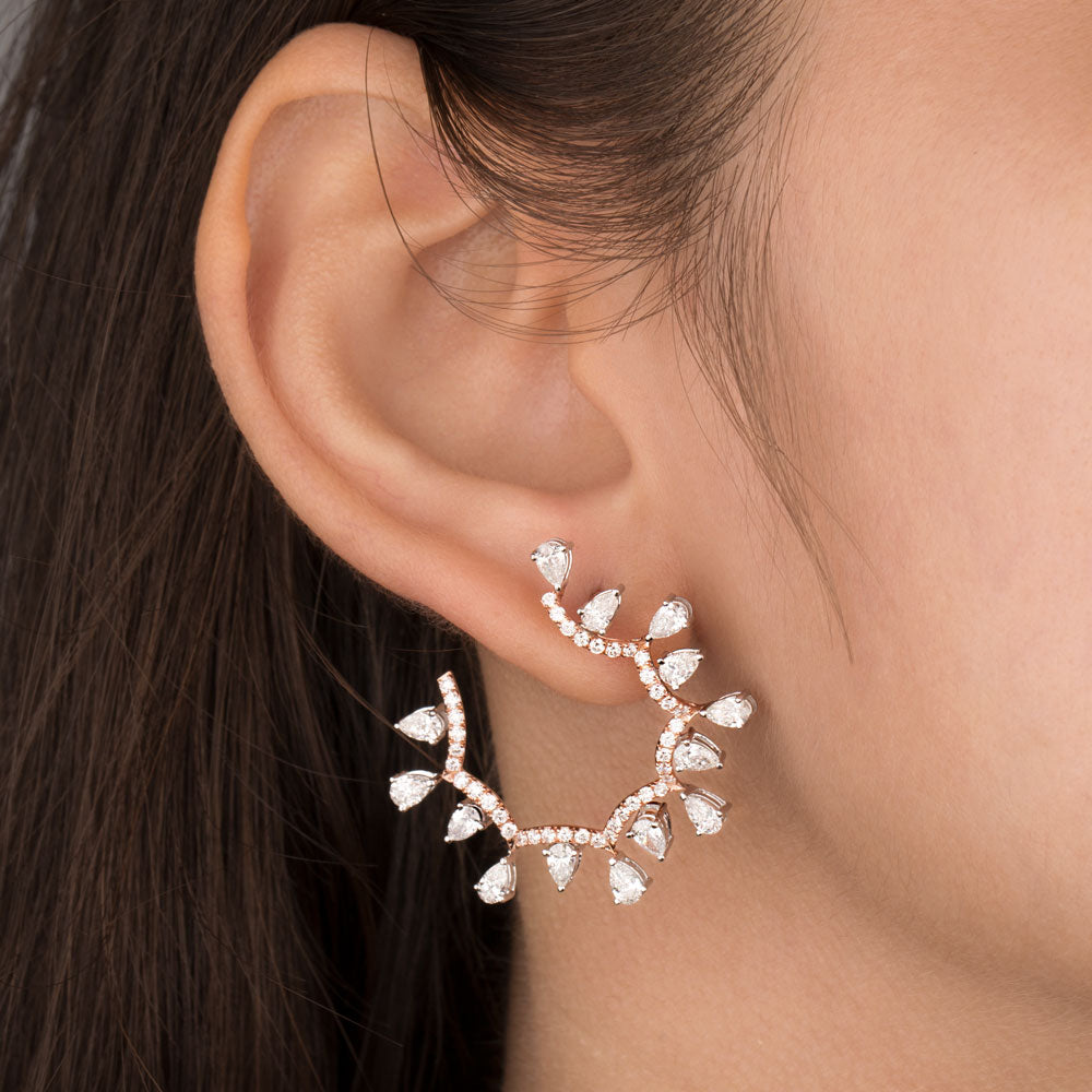 18K Two Tone Gold Diamond Earrings - 3.019ct VS-SI-FG