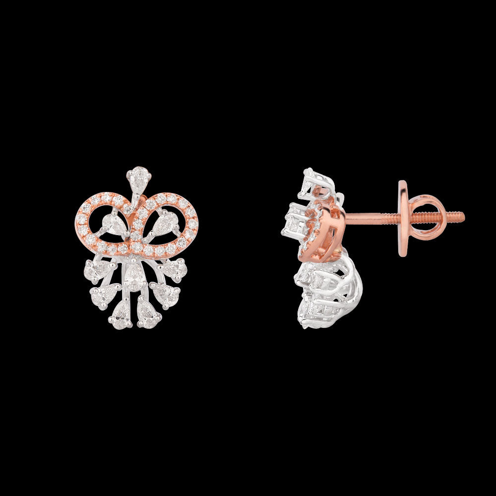 18K Two Tone Gold Diamond Earrings - 0.924ct VS-SI-FG