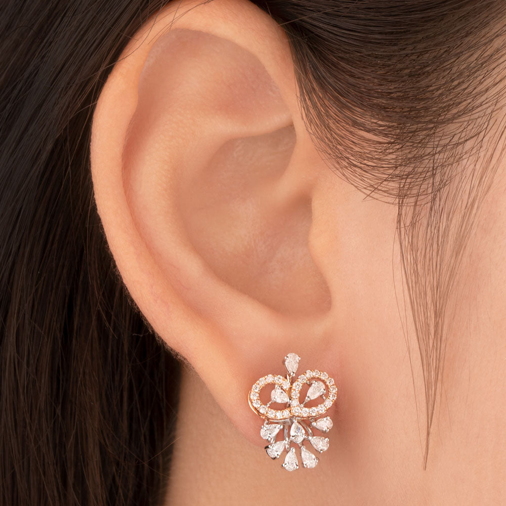 18K Two Tone Gold Diamond Earrings - 0.924ct VS-SI-FG