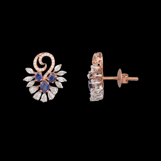 18K Two Tone Gold Diamond Earrings - 5.033ct VS-SI-FG with Colour Stones