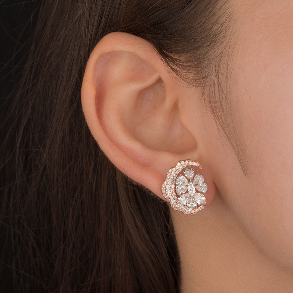 18K Two Tone Gold Diamond Earrings - 3.103ct VS-SI-GH