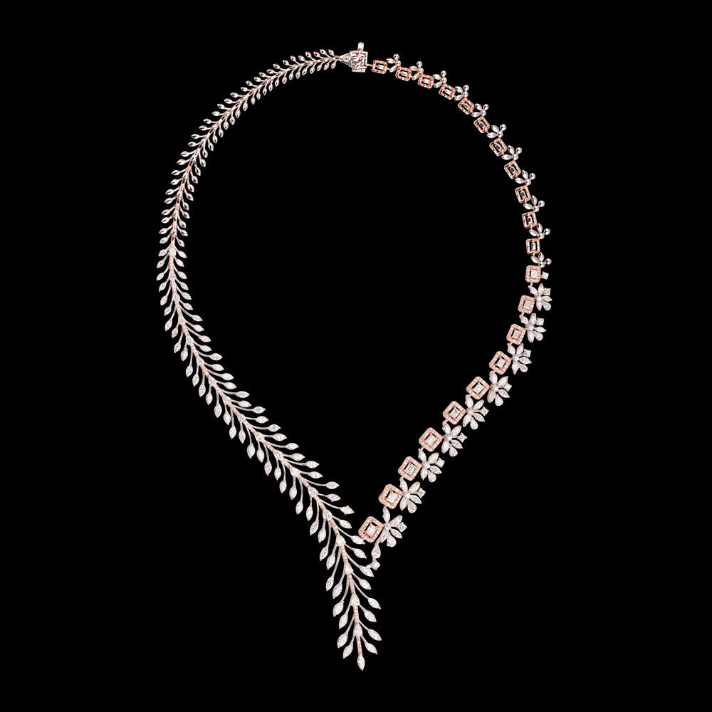 18K Two Tone Gold Diamond Necklace - 15.873ct VVS-VS-GH