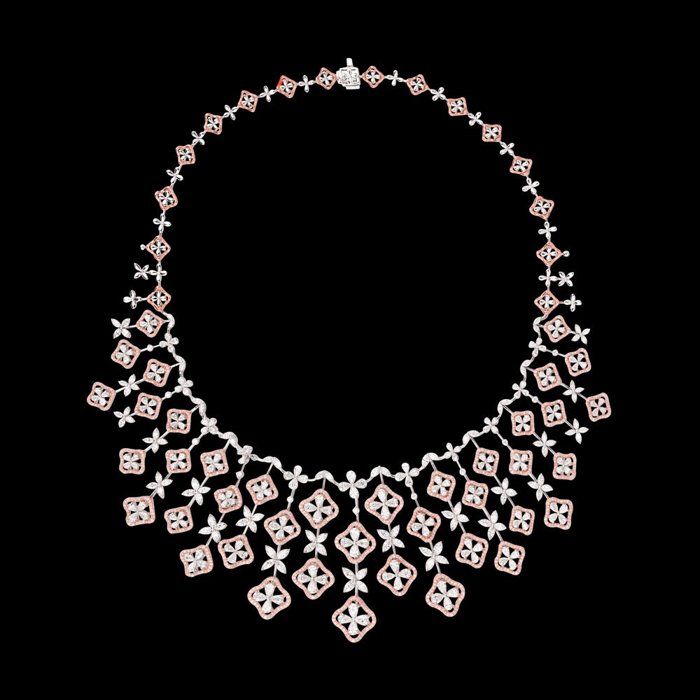 18K Two Tone Gold Diamond Necklace - 24.583ct VVS-VS-GH