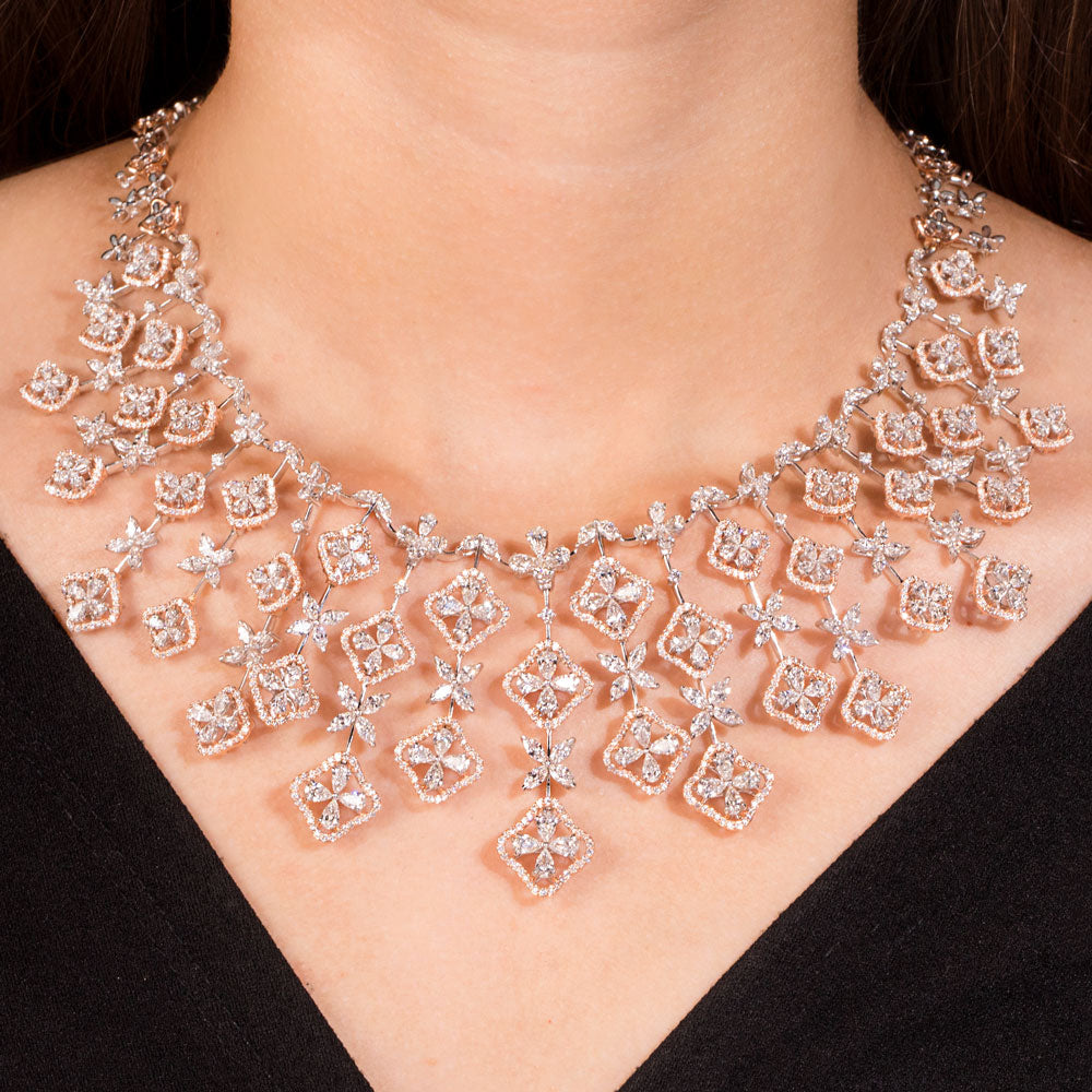 18K Two Tone Gold Diamond Necklace - 24.583ct VVS-VS-GH
