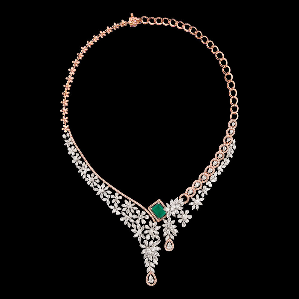 18K Two Tone Gold Diamond Necklace - 18.965ct VVS-VS-HI with Colour Stones