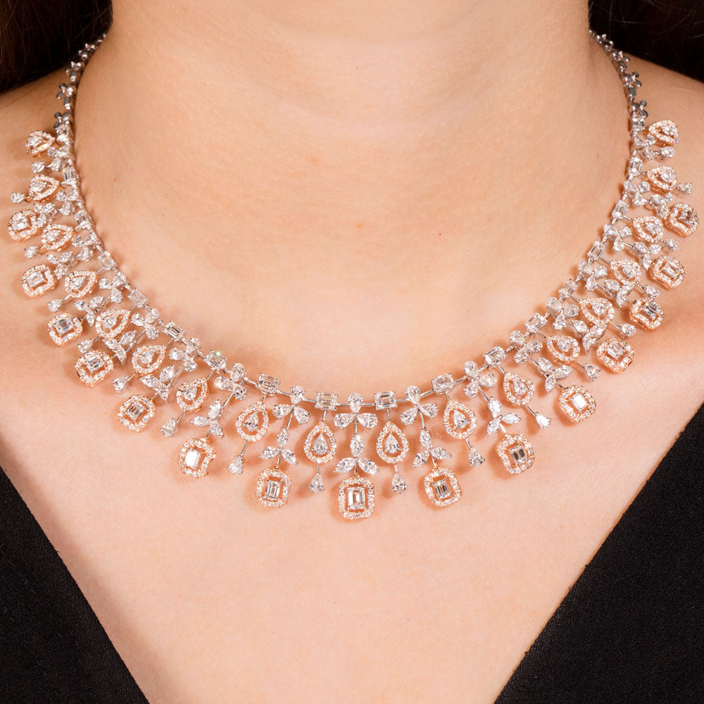 18K Two Tone Gold Diamond Necklace - 17.334ct VVS-VS-GH