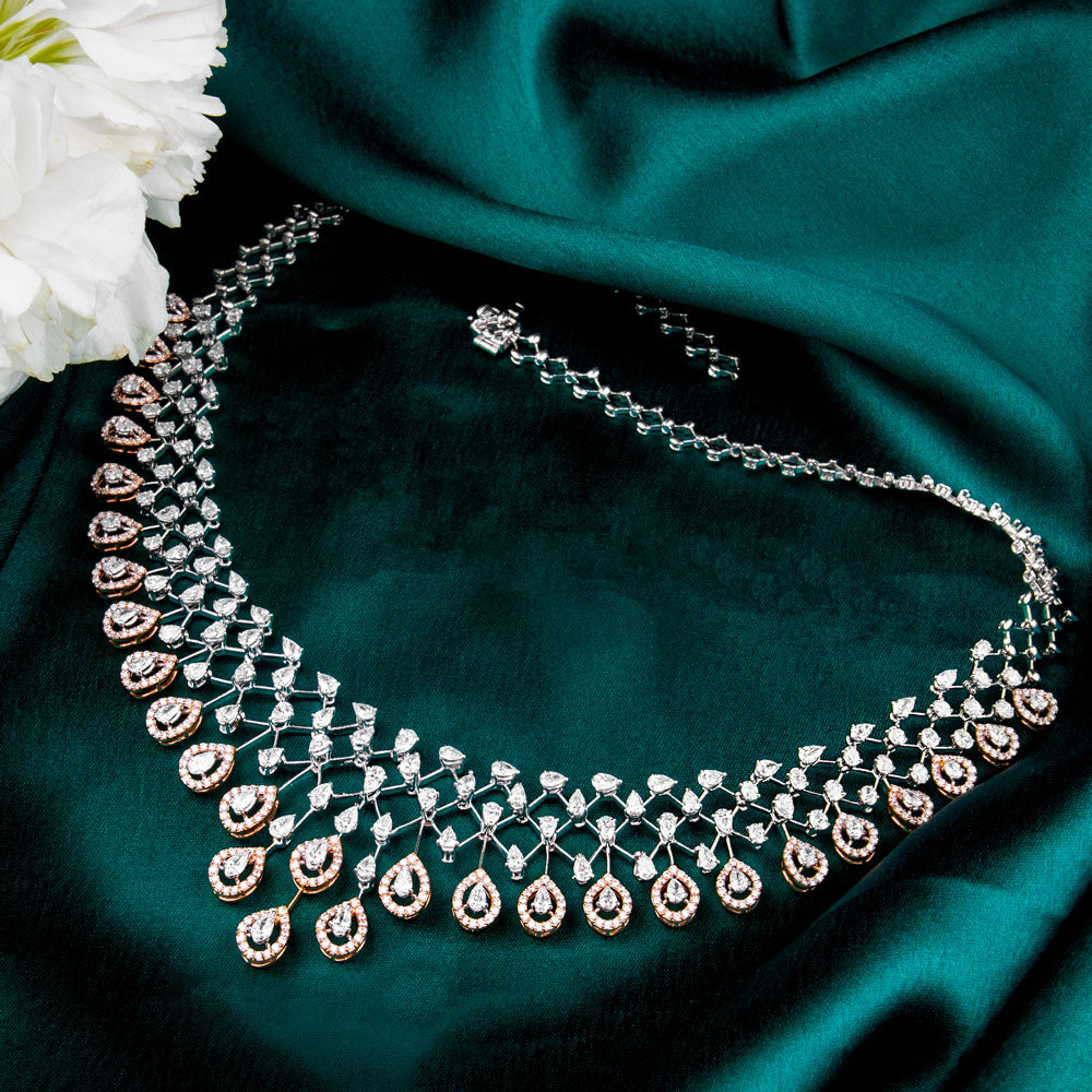 18K Two Tone Gold Diamond Necklace - 12.52ct VVS-VS-EF