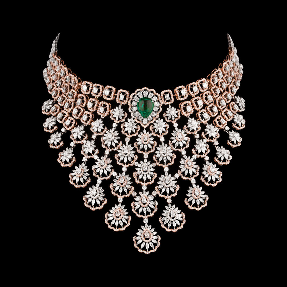 18K Two Tone Gold Diamond Necklace - 39.685ct VVS-FG with Colour Stones