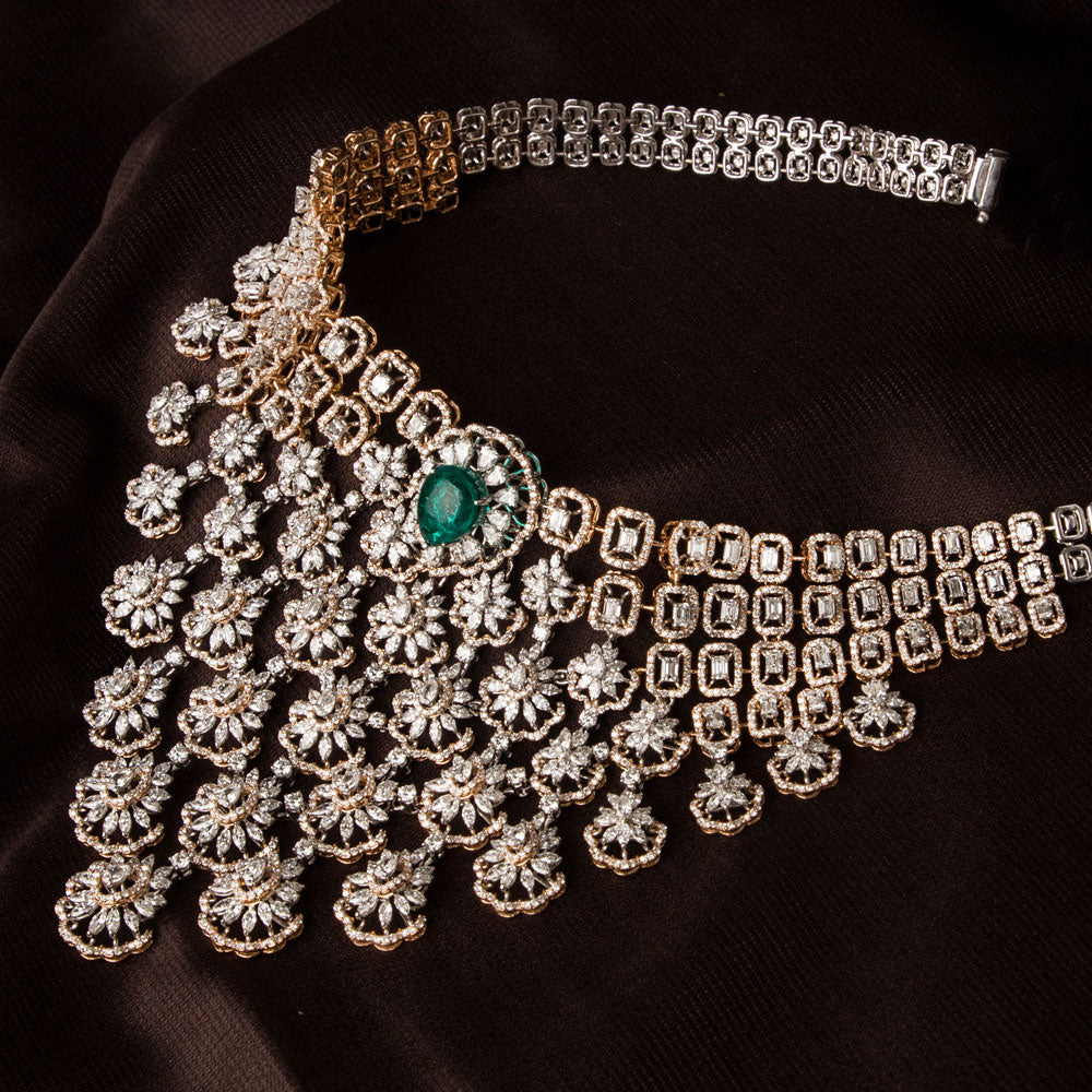 18K Two Tone Gold Diamond Necklace - 39.685ct VVS-FG with Colour Stones