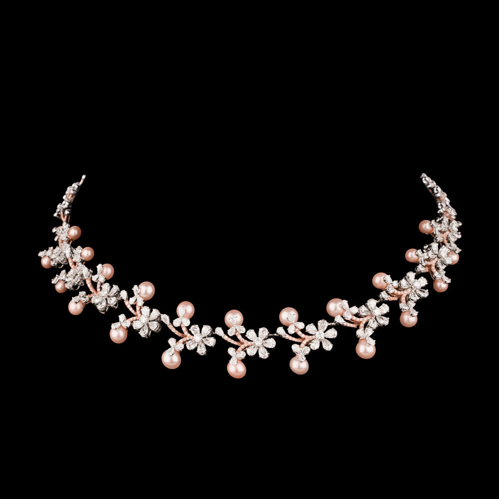 18K Two Tone Gold Diamond Necklace - 12.489ct VVS-VS-GH with Colour Stones