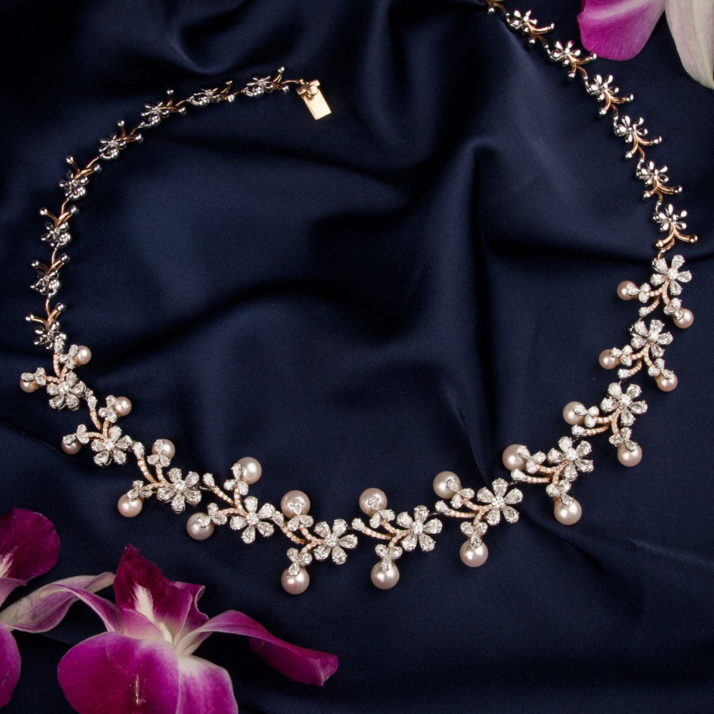 18K Two Tone Gold Diamond Necklace - 12.489ct VVS-VS-GH with Colour Stones