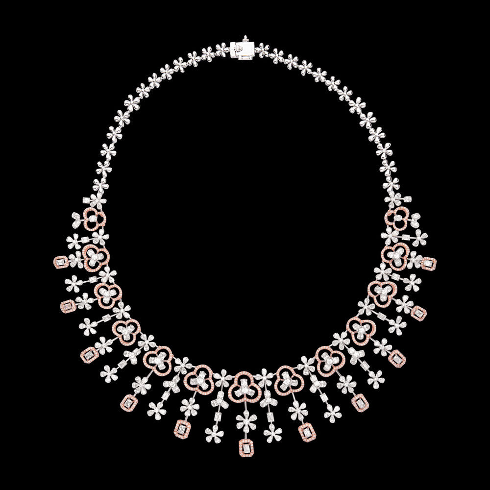 18K Two Tone Gold Diamond Necklace - 22.887ct VVS-VS-EF