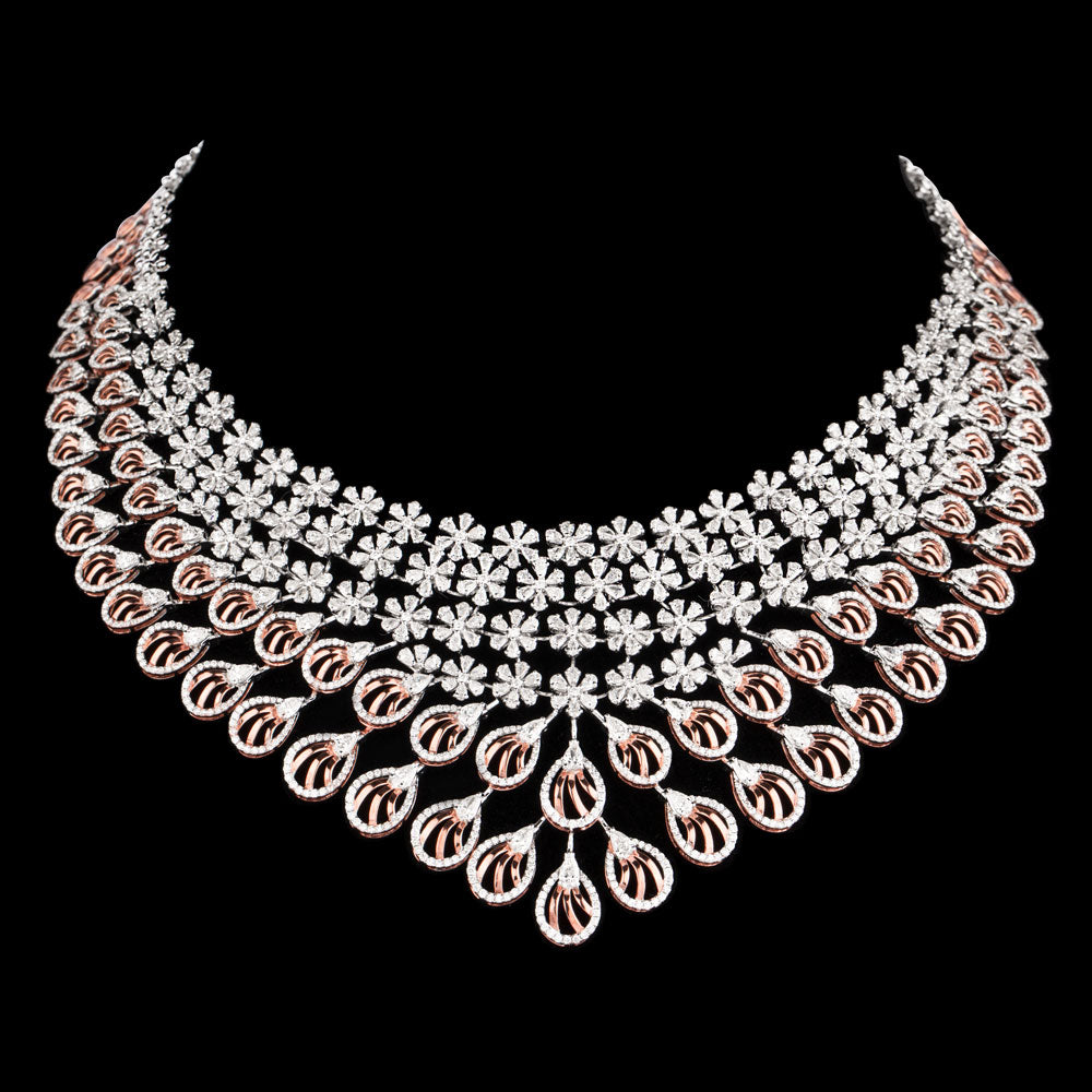 18K Two Tone Gold Diamond Necklace - 28.539ct VVS-VS-FG