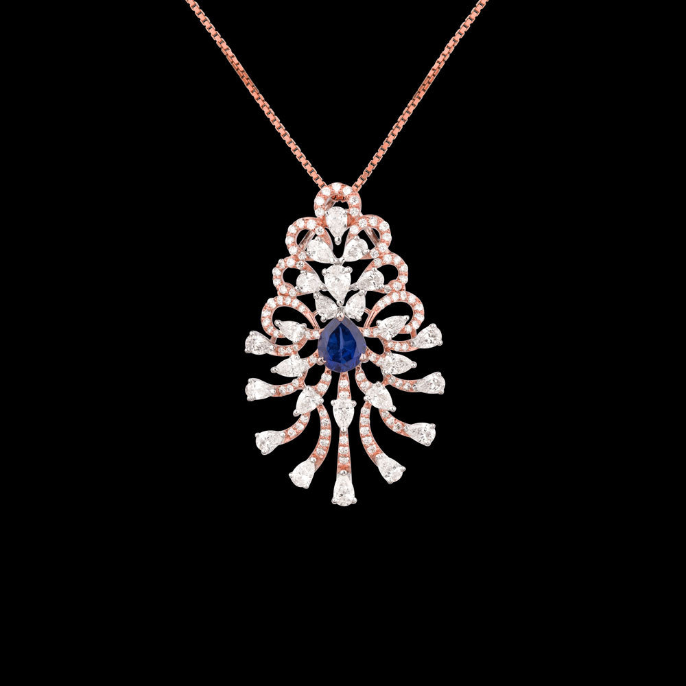 18K Two Tone Gold Diamond Pendant - 2.452ct VS-SI-EF with Colour Stones