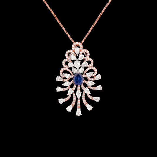18K Two Tone Gold Diamond Pendant - 2.452ct VS-SI-EF with Colour Stones
