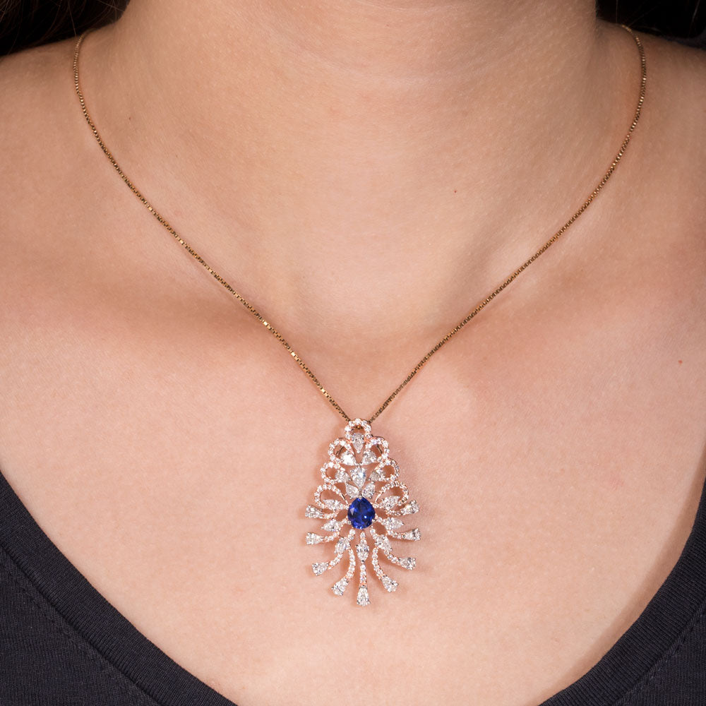 18K Two Tone Gold Diamond Pendant - 2.452ct VS-SI-EF with Colour Stones