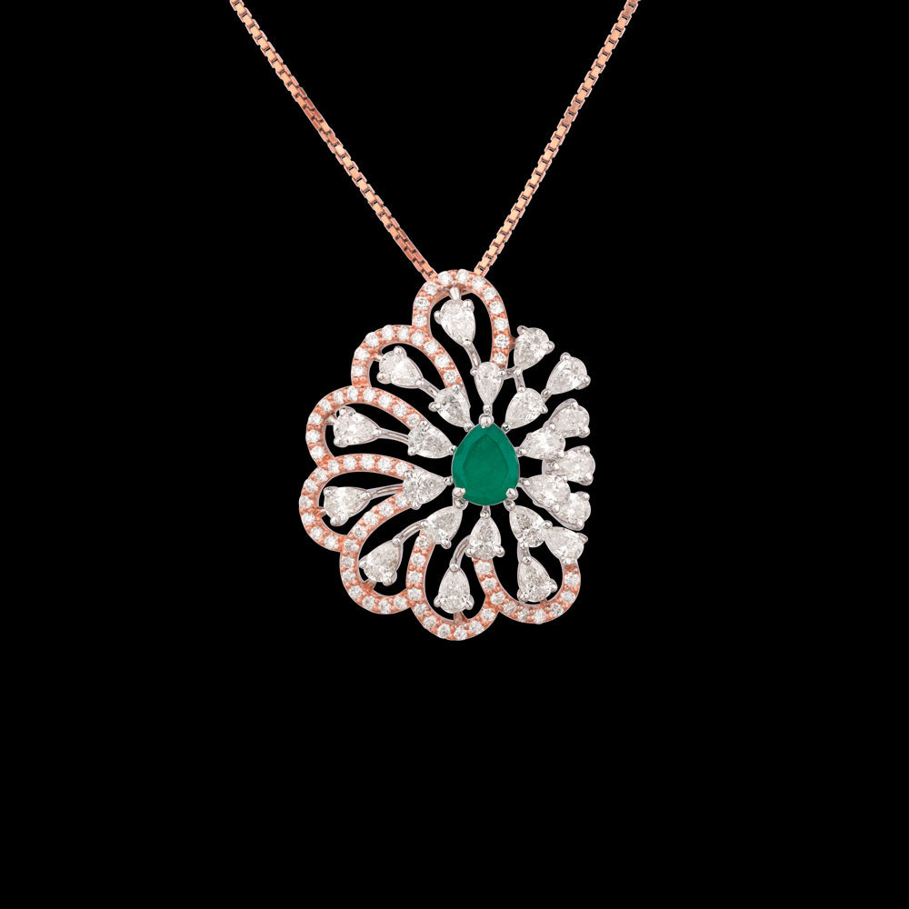 18K Two Tone Gold Diamond Pendant - 2.176ct VS-SI-FG with Colour Stones
