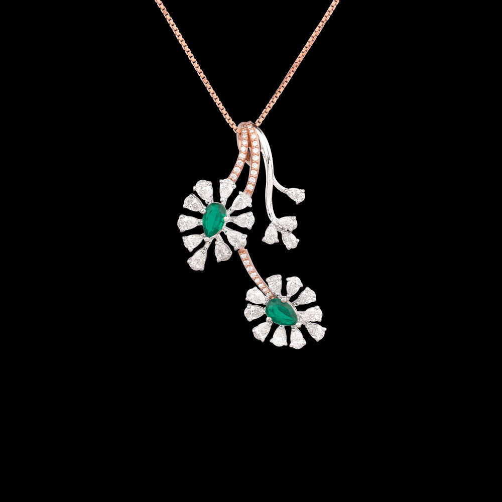 18K Two Tone Gold Diamond Pendant - 1.814ct VS-SI-EF with Colour Stones