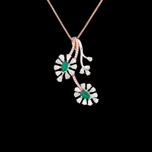 18K Two Tone Gold Diamond Pendant - 1.814ct VS-SI-EF with Colour Stones