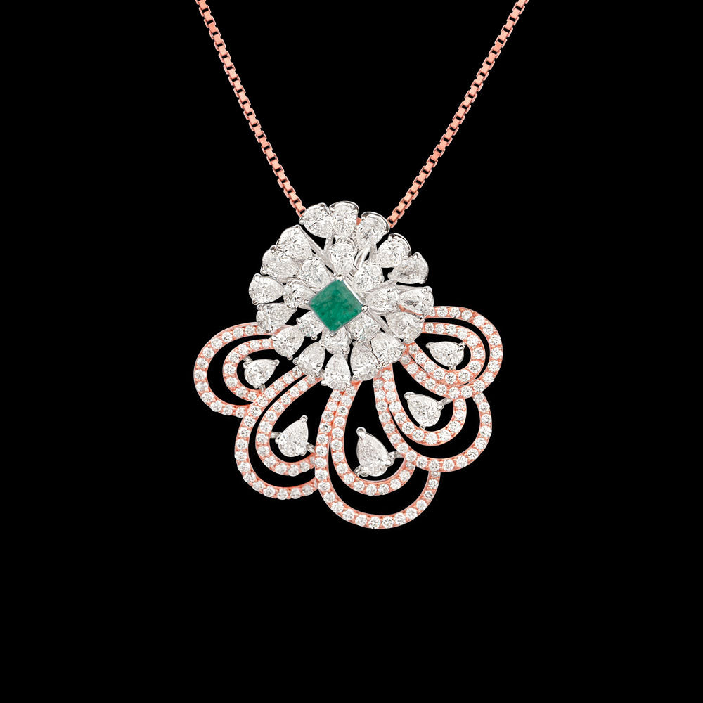18K Two Tone Gold Diamond Pendant - 3.38ct VS-SI-FG with Colour Stones