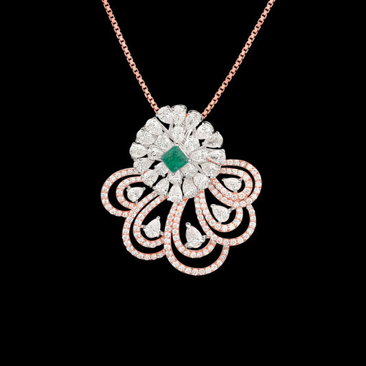 18K Two Tone Gold Diamond Pendant - 3.38ct VS-SI-FG with Colour Stones